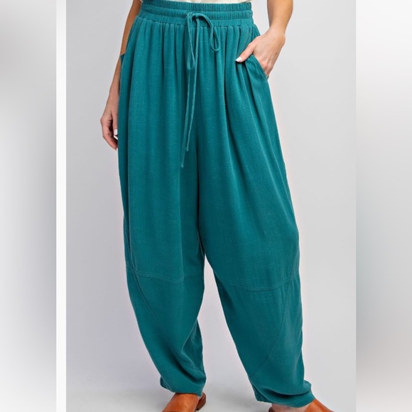 💕 Easel LinenTeal Women's Relaxed Fit Pants - Picture 3 of 6